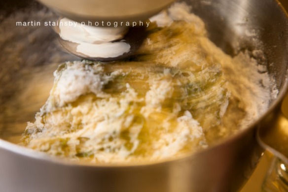 Spinach Flat Bread mixture in the mixer © martin stainsby photography