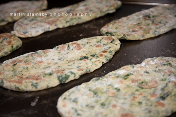 Spinach Flat Breads on the Hot Plate © martin stainsby food photography